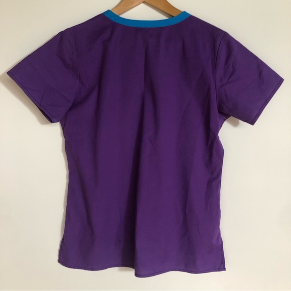 Wonder Flex Purple Scrub Top Womens S Pockets V Neck Nurse Medical Tech Shirt - Picture 4 of 8